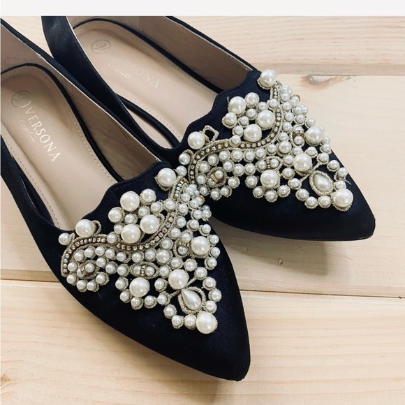 Versona Black Flats with Pearl Embellishments - Picture 5 of 7